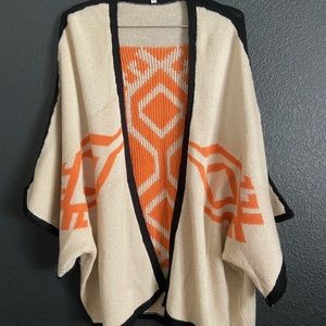 Tribal Print Tan Draped Box Sleeves Cardigan